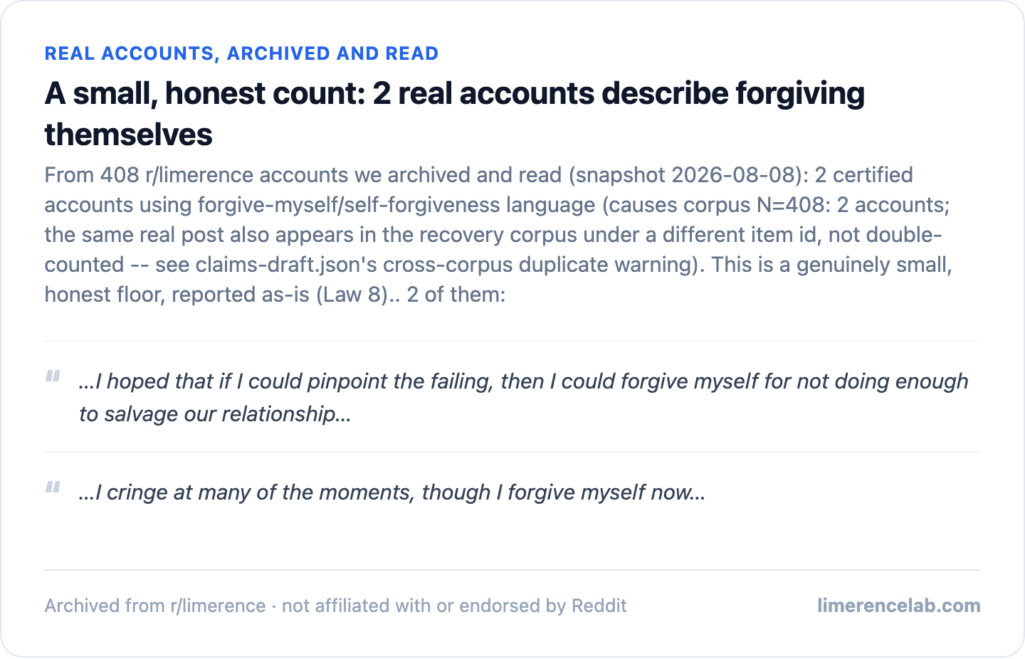 Two real archived accounts describing forgiving themselves