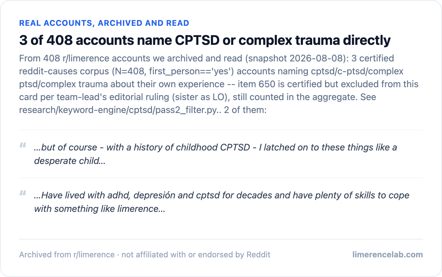 Two real archived accounts naming CPTSD or complex trauma directly